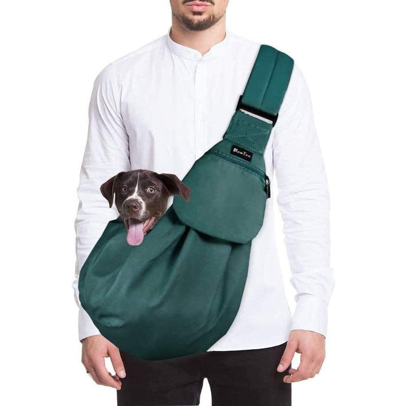 Lukovee Pet Sling, Hand Free Dog Sling Carrier Adjustable Padded Strap Tote Bag Breathable Cotton Shoulder Bag Front Pocket Safety Belt Carrying Small Dog Cat Puppy Machine Washable (Green, M) - Image 1